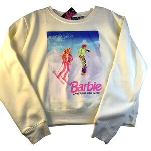 🛍️ 2/$25 NWT Retro Barbie and Ken Ski Sweatshirt Juniors XL Ivory/Cream Color